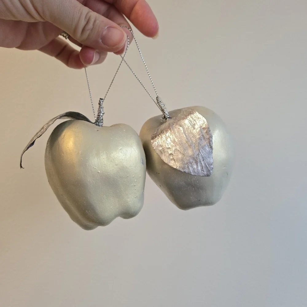 Apple Glitter Irridescent Ornaments Pair Holiday Decor